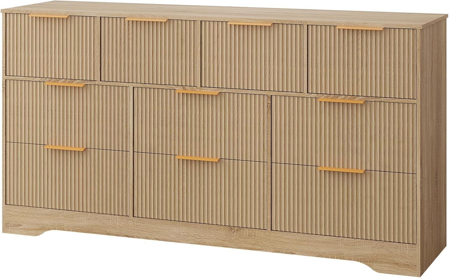 Fluted Design 10-Drawer Dresser - 59" Wide Modern Wood Chest for Bedroom, Living Room TV Stand or Hallway Storage Organizer with Wood Frame, Natural