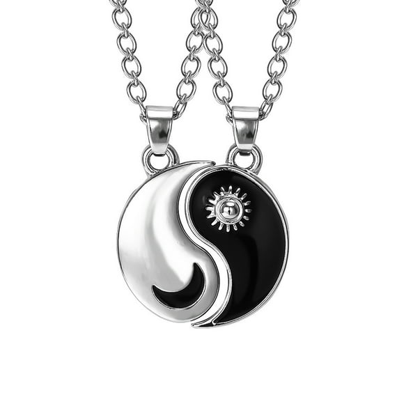 2 Pack Yin Yang Taichi BFF(A2703-3) Necklace, Friendship Chain, Ying Yang Pendant, Carved Dragon Pendant Chain, for Best Friends, Lovers and Couples, Gifts, Metal