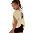 thumbnail image 5 of enyan Toddler Shirts Girls Ruffle Sleeve T Shirts Summer Short Sleeve Casual Cute Crewneck Tops Tees,Beige,5-6 Years, 5 of 6