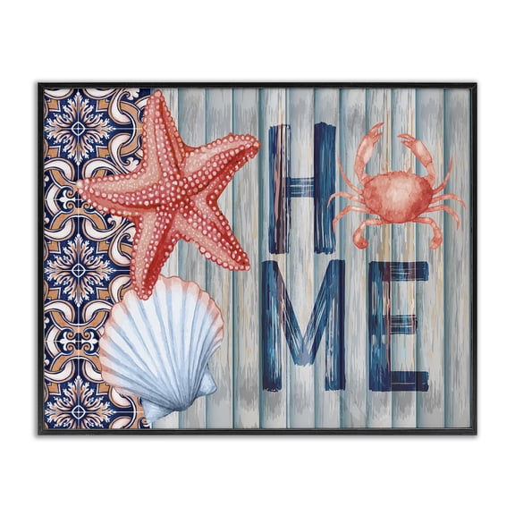 Stupell Industries Coastal Patterned Home Nautical Sea Life Black Framed Giclee Art, 20 x 16, by Nicole DeCamp