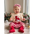 thumbnail image 6 of Loicainy Infant Baby Girl Christmas Outfit 3 6 9 12 18 Months Letters Romper with Plaid Shorts Headband Socks Clothes Set, 6 of 9