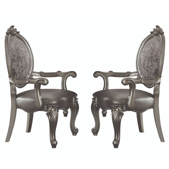 Set of 2 Arm Chairs with Nailhead Trim in Silver and Antique Platinum