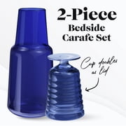 American Atelier Bedside Water Carafe with Tumbler Pitcher and Footed Drinking Glass, Use Cup as Lid for Carafe For Guest Room, Nightstand, Office, or Gif,Navy 32 Oz