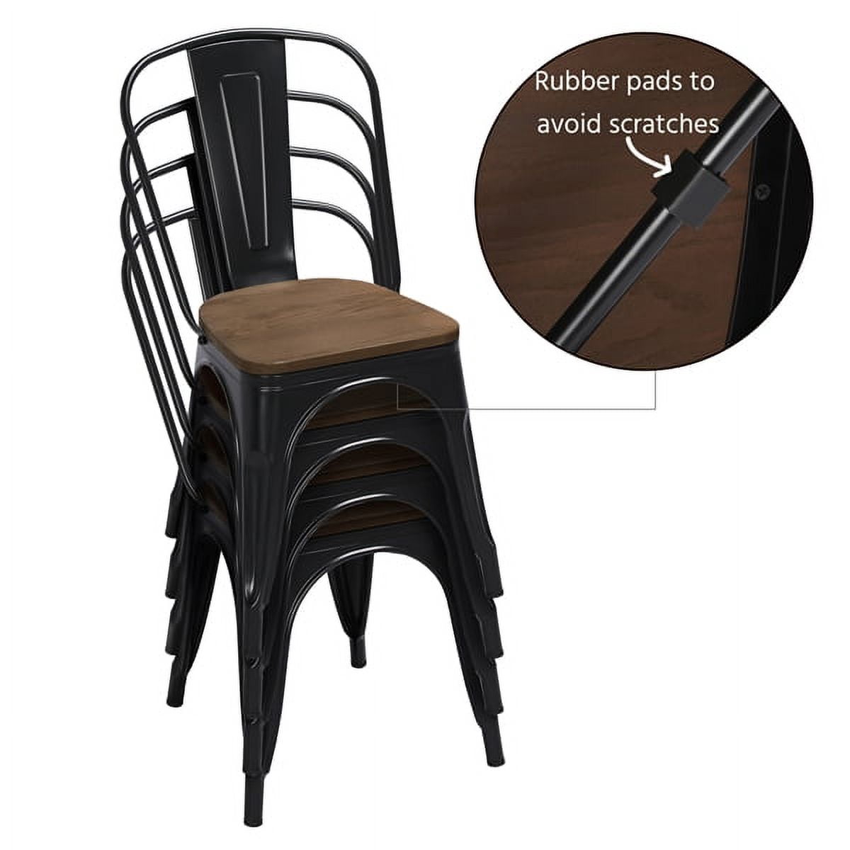 Alden Design Metal Dining Chairs Side Chairs with Wooden Seat, Set of 4, Black