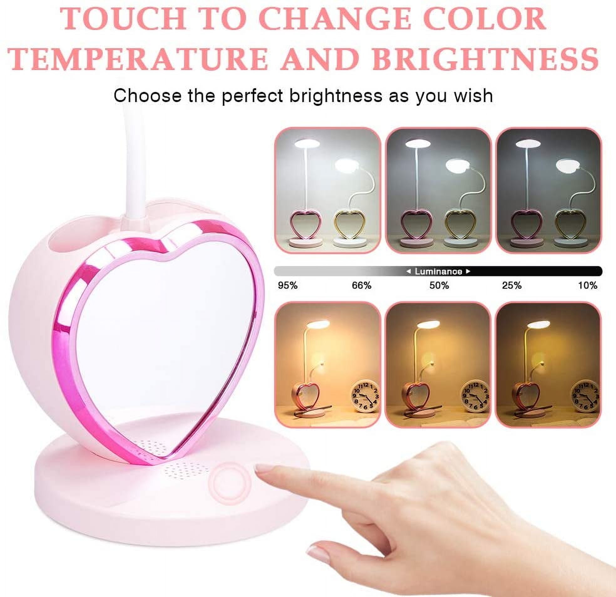 LED Desk Lamp for Kids, Small Desk Lamp with USB Charging Port & Pen Holder and Phone Stand, Cute Lamp with 2 Color Modes,Eye-Caring Study Table Lamp Pink for Girls College Dorm Bedroom Reading