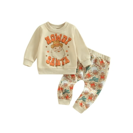 

Canrulo Toddler Baby Boys Girls Christmas Outfits Santa Print Sweatshirt Tops Sweatpants Set Fall Winter Clothes Beige 2-3 Years