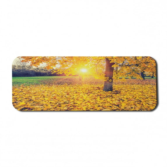 Forest Computer Mouse Pad, Colorful Foliage in the Autumn Park Evening View Natural Inspired Picture Print, Rectangle Non-Slip Rubber Mousepad Large, 31" x 12" Gaming Size, Yellow Green, by Ambesonne