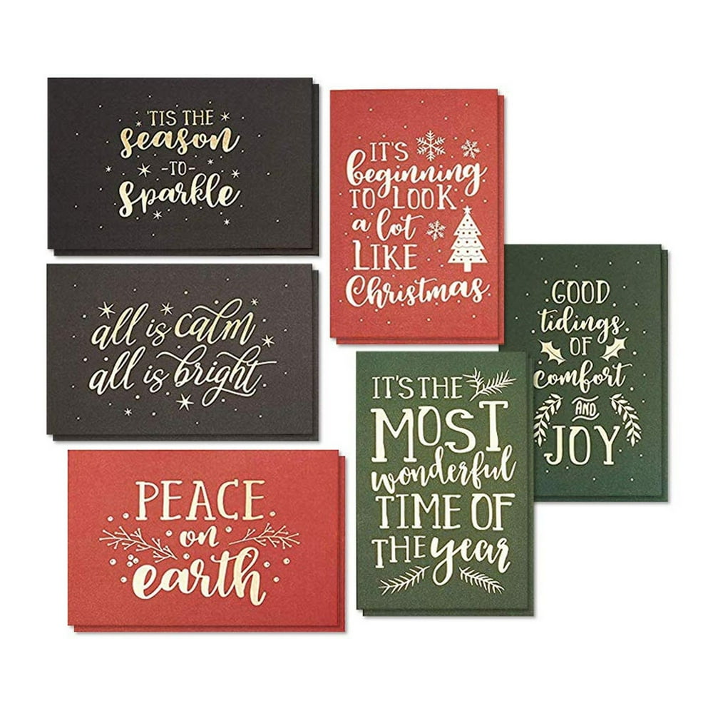 24-Pack Merry Christmas Holiday Greeting Card - Happy Holidays Xmas Cards in 6 Gold Foil Print