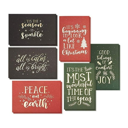 Happy Christmas Cards To Print 24-Pack Merry Christmas Holiday Greeting Card - Happy Holidays Xmas Cards in 6 Gold Foil Print Designs and Soft Touch Coating, Bulk Assorted Festive Winter Holiday Cards with Envelopes, 4 x 6 Inches ()