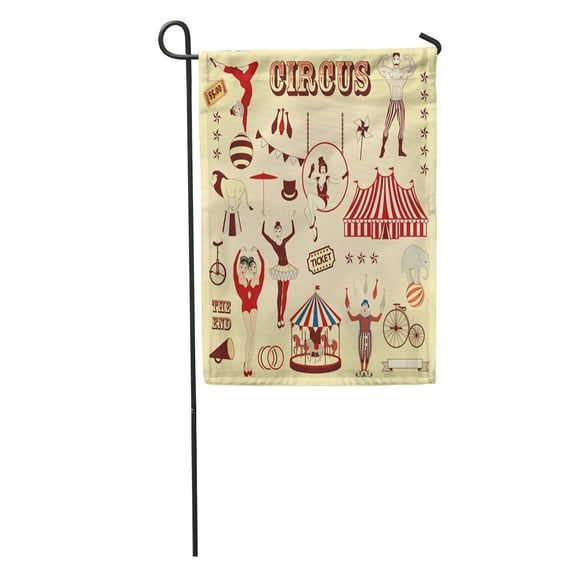 SIDONKU Vintage Pattern of The Circus Carnival Clown Acrobat Stage Ticket Garden Flag Decorative Flag House Banner 12x18 inch