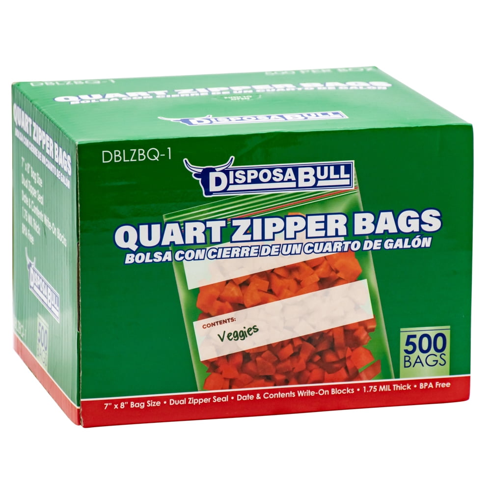 1 qt. Plastic Dual Zipper Food Storage Bag, Box of 500