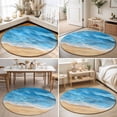 thumbnail image 4 of Round Area Rugs 6Ft, Blue Coastal Beach Non-Slip Washable Circle Rugs Carpet, Summer Nautical Ocean Beige Seaside Indoor Outdoor Rug Floor Mats Throw Runner for Bedroom Living Room Bathroom, 4 of 8