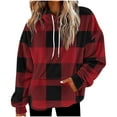 thumbnail image 2 of AGWOLF Oversized Hoodies for Women Fashion Checkered Fluffy Sweatshirts Vintage Aesthetic Long Sleeve Hooded Tops with Pockets, 2 of 5