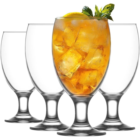 LAV Clear All Purpose Stemmed Drinking Glasses - Lead-Free Iced Tea Goblets, Sangria, Beer, Water -Dishwasher Safe Glassware Set for Restaurant, Bar, Home, Parties 20.80 oz (590 ml) Set of 4