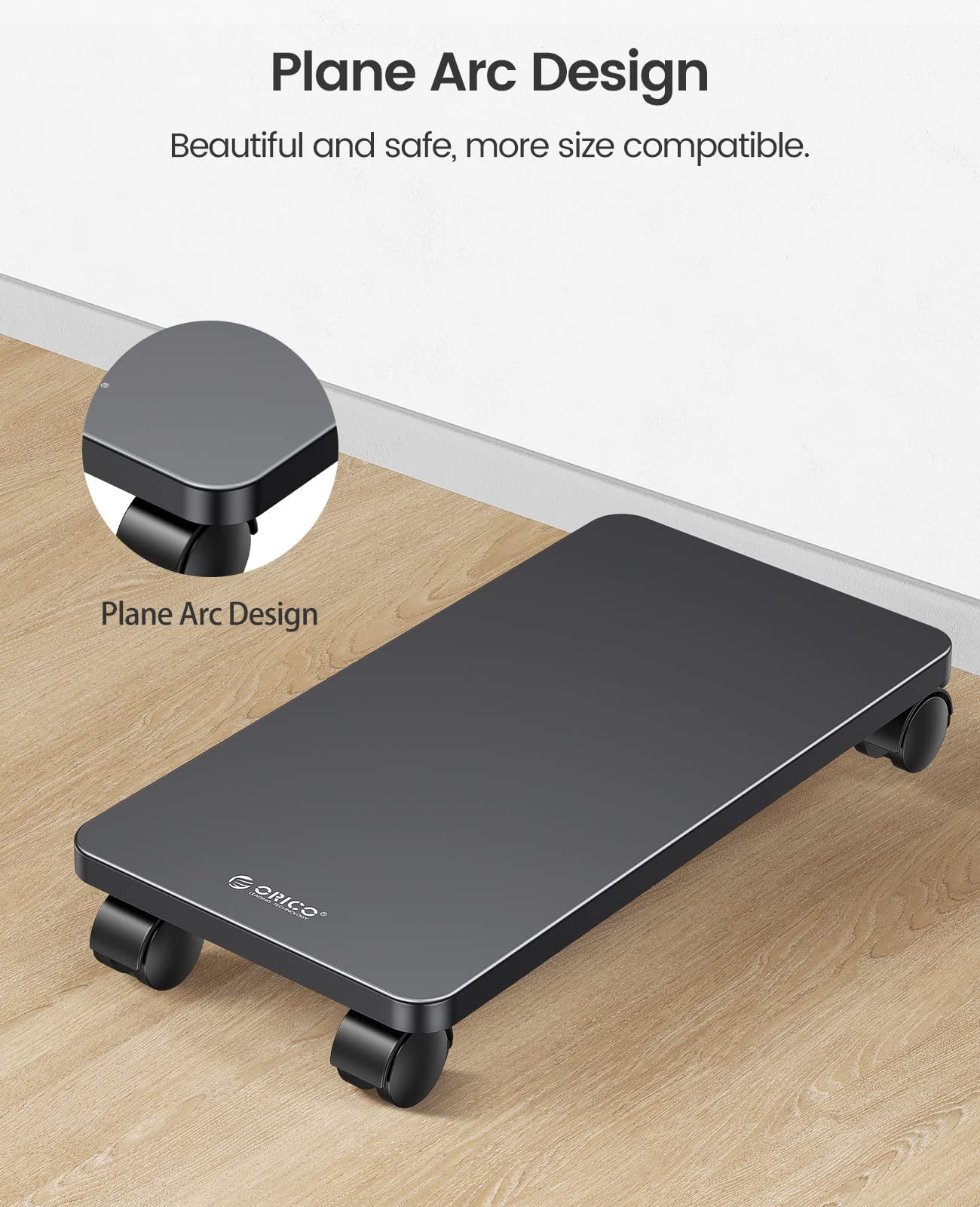 ORICO Mobile CPU Stand with Wheels Black Gaming PC Tower Stand Metal Computer Tower Stand Under Desk,16.14*8.38*0.78 inches