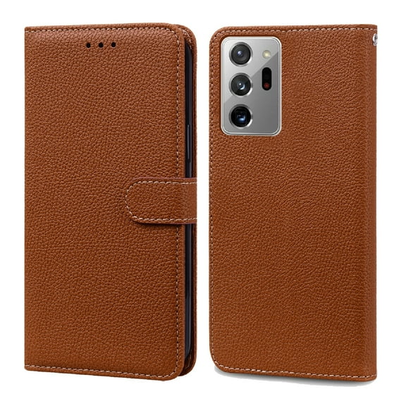 for Samsung Galaxy Note 20 Wallet Case with Wrist Strap for Women Girls, Shockproof Magnetic Flip Cover with Kickstand Card Slots Cover for Samsung Galaxy Note 20 6.7 Inch,Brown