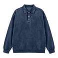 thumbnail image 2 of Puntoco Men’s Vintage Mineral Washed Long Sleeve Polo Shirt, Loose Fit Retro Collared Casual Pullover Top Navy M(M), 2 of 5