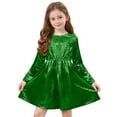 thumbnail image 4 of NAISIBABY Girls Long Sleeve Dresses, Shiny Pleated Crew Neck Fashion Party Casual Midi Dresses Green 9T, 4 of 9