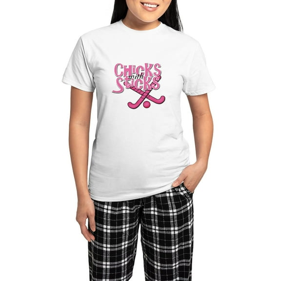 CafePress - Field Hockey Chicks With Stic Women's Light Pajama - Women's Short Sleeve Print T-Shirt and Pants Light Cotton Pajama Set