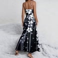 thumbnail image 3 of Uootdi Casual Satin Dresses for Women Floral Print Spaghetti Strap V Neck Side Slit Maxi Dress Summer Beach Style Dresses Gift, 3 of 8
