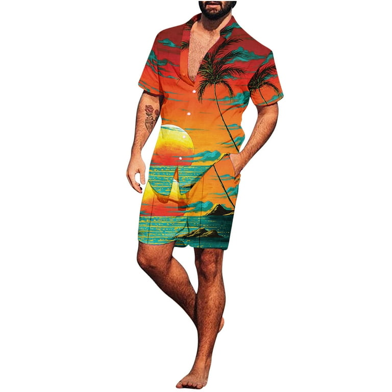 Father'S Day Gift,POROPL Casual Hawaiian Beach Blouse And Shorts