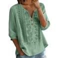 thumbnail image 2 of dgysar Womens Linen Button Blouse, 3/4 Sleeve V-Neck Casual Solid Color Lightweight Breathable Shirt Tops, Textured Natural Fabric Relaxed Fit Summer Apparel Mint Green 3XL, 2 of 6
