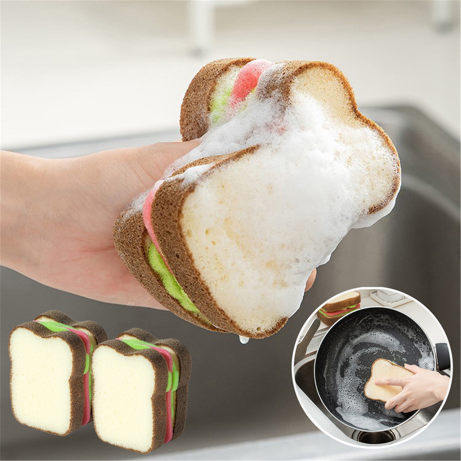 TIMIFIS Sponges Kitchen Decontamination Dishwashing Sponge Bread Sandwich Shaped Sponge Adorable Deep Cleaning Thickened Scrub Kitchen Sponge Dishwashing Brush For Cleaning Kitchen -