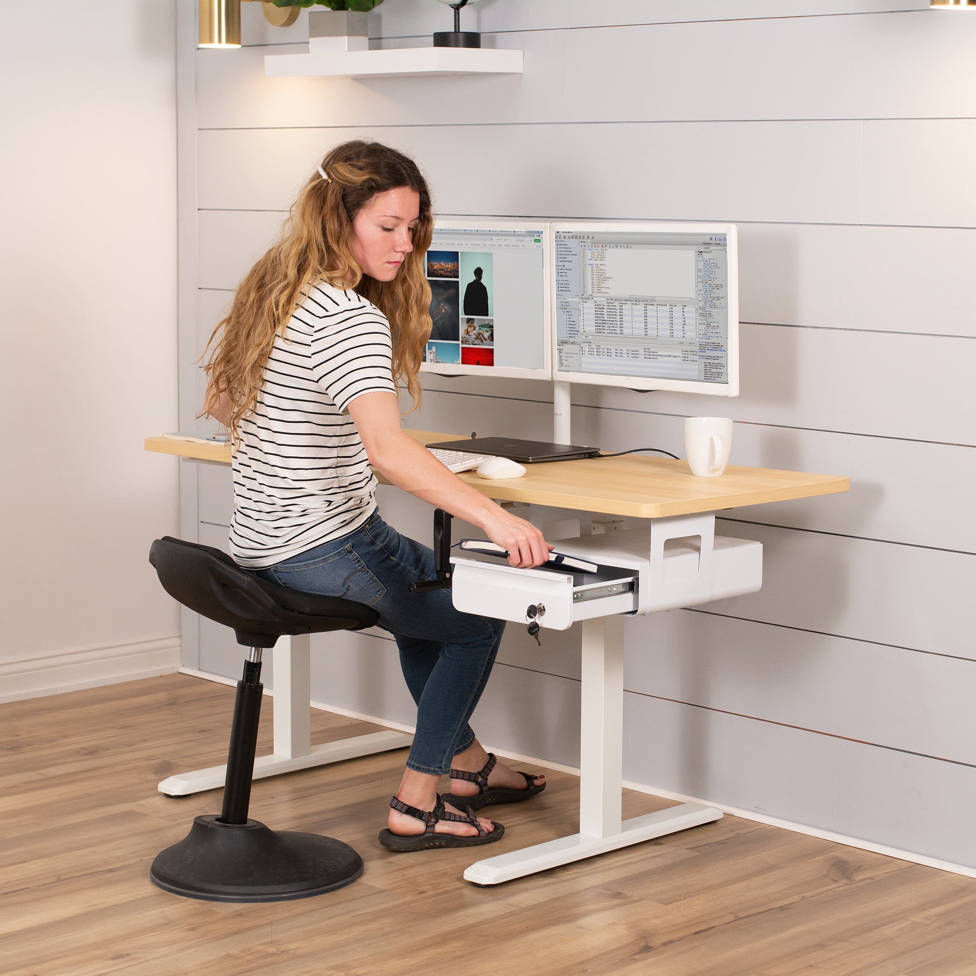 VIVO White Lockable Pull Out Under Desk Storage Drawer, Workspace Organizer