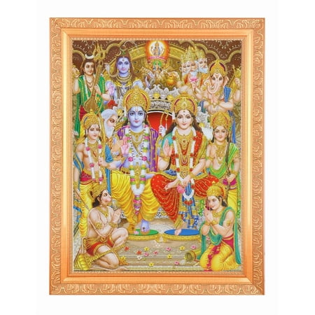 Bm Traders Ram Sabha Zari Print Photo In ArtWork Golden Frame (11 x 14 Inch)OR(27.94 X 35.56 Cm) Religious Gifting