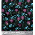 thumbnail image 1 of Soimoi Black Japan Crepe Satin Fabric Leaves,Buttercup & Peony Floral Decor Fabric Printed Yard 42 Inch Wide, 1 of 1