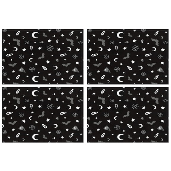 Occult Halloween Pattern Summer Placemats Table Placemats Set Of 4-Linen Kitchen Washable Placemats Table Mats 11.8"x17.7" Non-Slip Heat Resistant