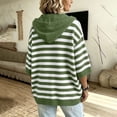 thumbnail image 4 of Women's Striped Hoodie Sweater Elbow Sleeve Henley Oversized Knit Pullover Tops Loose Slouchy Half Button Poncho for Fall Outfits, Army Green, L, 4 of 8