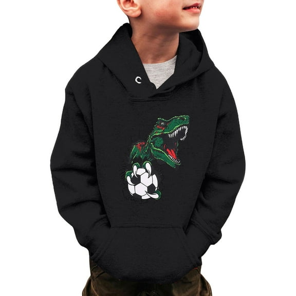 NAFUU Toddler Baby Boy Sweatshirt Dinosaur Soccer Prints Sweatshirts Long Sleeve Hooded Pullover Toddlers Kids Winter Warm Tops Cute Hoodies For Kids Sizes 3-4 Years