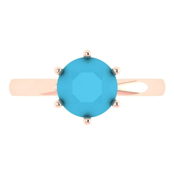 2 ct Round Cut Simulated Turquoise Solitaire Engagement Ring for Women in 14K Rose Gold