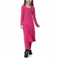 thumbnail image 5 of Odeerbi Muslim Dress For Girls 2025 Long Sleeve Long Dress V Neck Colorblock Dress for Teen Girls Hot Pink, 5 of 6