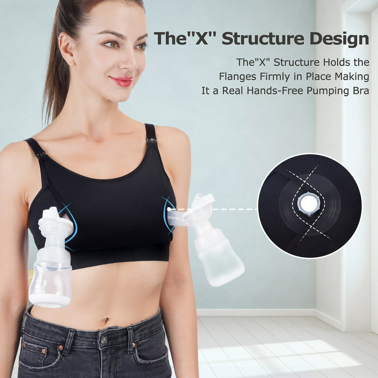Momcozy Breast Pump Bra (Black/ Beige) Hands Free Pumping and Nursing Bra  for Most Breast Pumps Large