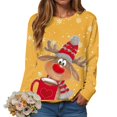 thumbnail image 4 of Womens Sweatshirts Christmas Cute Reindeer Print Crewneck Pullover Sweatshirt Graphic Winter Long Sleeve Loose Casual Xmas Women's Sweatshirt ZA Yellow S, 4 of 5