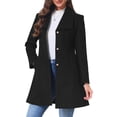 thumbnail image 4 of INSPIRE CHIC Women's Elegant Single Breasted Pea Coat Long Sleeve Winter Warm Coats Lapel A-Line Overcoat Work Office Outerwear XS Black, 4 of 6