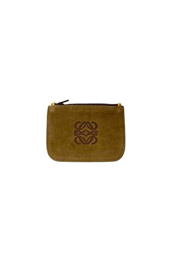 Pre-Owned LOEWE Anagram Embossed Logo Suede Leather Coin Case/Mini Pouch in Beige and... (Good)