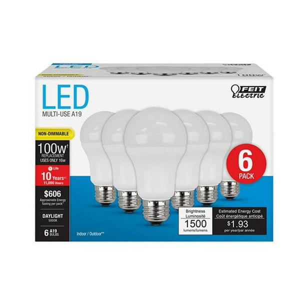 periodieke ze Beangstigend Feit Electric 3929445 100 watt Equivalence 16 watt 1500 Lumen A19 A-Line  LED Bulb&#44; Daylight - Pack of 6 - Walmart.com