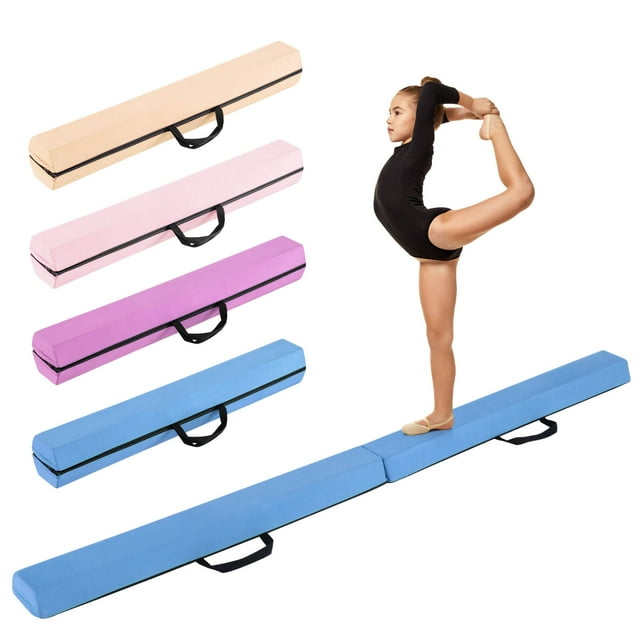 Costway 7 FT Folding Balance Beam Foam Floor Gymnastic Beam with Carrying Handles Blue