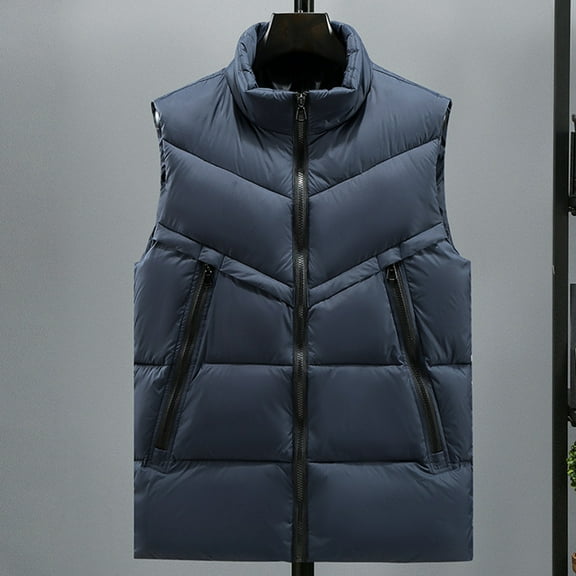 Handshe Men's Cotton Vest, Quilted Sleeveless Stand Collar with Pockets, Zipper Front Warm Waistcoat for Outdoor and Casual Wear