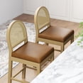 thumbnail image 4 of LAZZO Rattan Bar Stools Set of 2, Wooden Counter Height Stools with Rattan Woven Back and Chenille Seat for Dining Room, Brown, 4 of 9