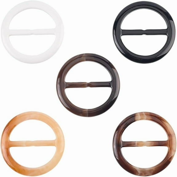 20Pcs 5 Colors Resin Buckle Ring 2.4" Round Silk T Shirt Ties Clip Clasps Adjuster Corner Knotted Waist Clothes Wrap Belt Fasten Holder