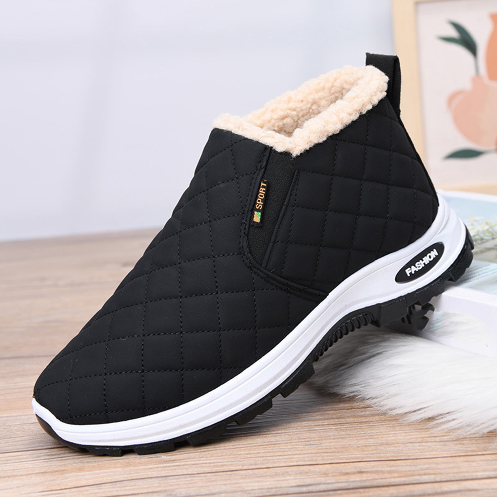 Gamivast Hiking Shoes for Women Lightweight Slip-on Fleece Lined Winter Boots Casual Warm Arch Support Cozy Leather Shoes with Non-Slip Walking Outdoor Indoor