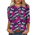 thumbnail image 2 of Xdegoge Womens 3/4 Sleeve Tops Casual Crewneck Day Of The Dead Sugar Skull Print Loose Fit Tees for Halloween Festival Holiday Everyday Wear, 2 of 5