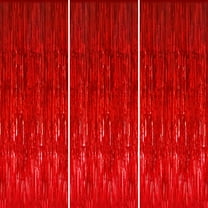 3 Pcs Red Door Streamers Tinsel Curtain Party Streamers Backdrop Fringe Foil Wall Background for Birthday Halloween Christmas Wedding Party Decoration(3.3 ft x 9.8 ft)