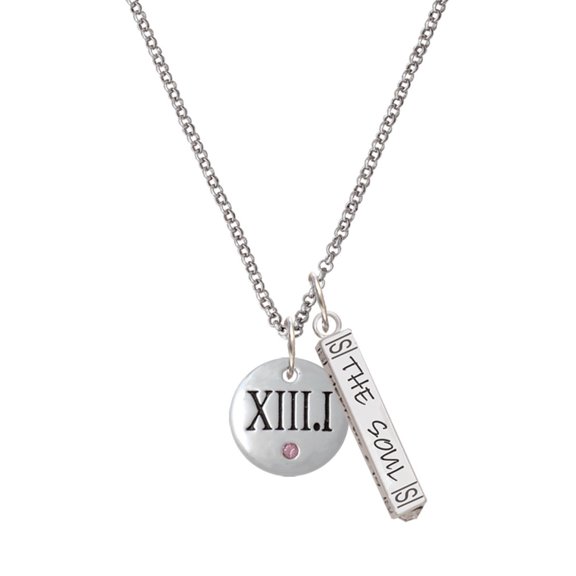 Delight Jewelry Silvertone Half Marathon with Pink Crystal Roman Numeral Silvertone Hope Anchors the Soul Bar Charm Necklace, 23"