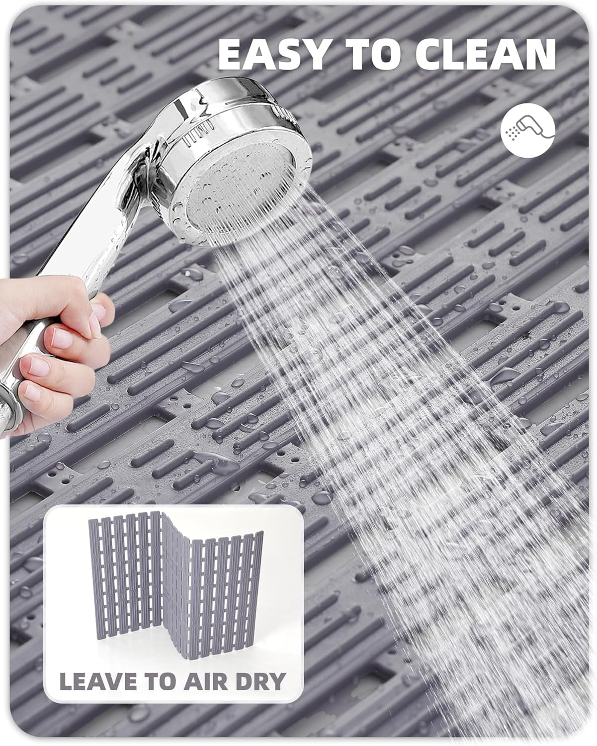 Shower Mat 16"x36", Extra Long Bathtub Mat Non Slip with Suction Cups, Bath Matts for Shower Floor/Inside Shower, Quick Dry, Easy Clean