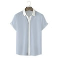 thumbnail image 3 of Bcfgryg Mens Color Matching Lapel Button Half Sleeve Shirt T Shirt Short Sleeve Shirt Men’S Dress Shirts Blue, 3 of 5